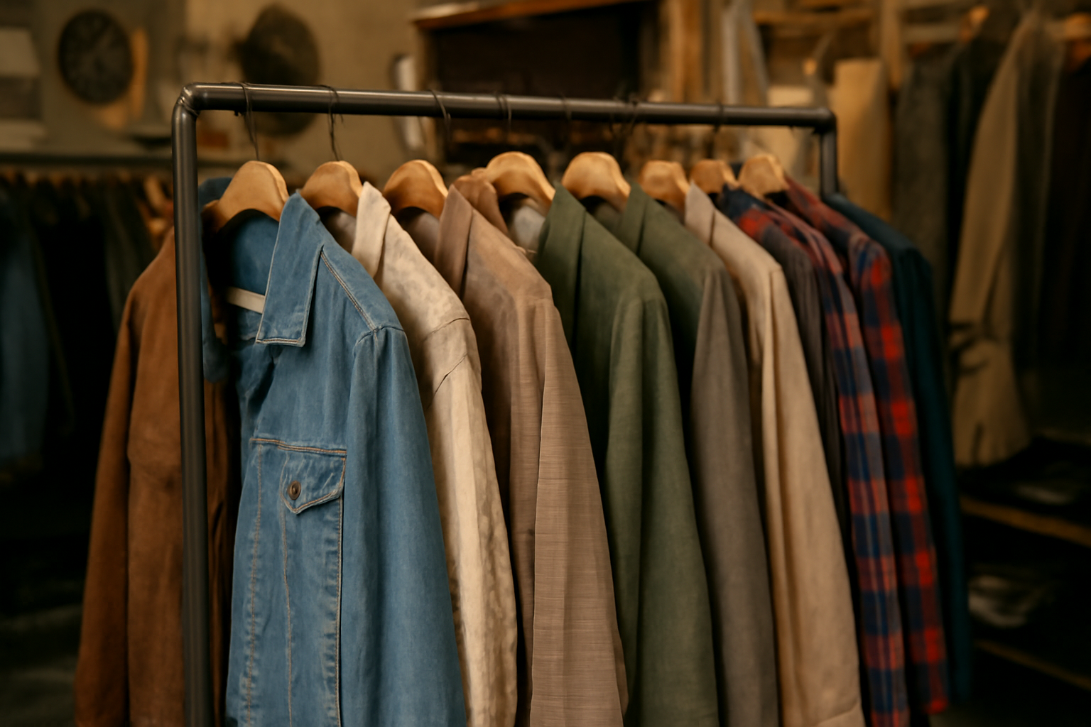 vetement d'occasion suspendu en boutique vintage