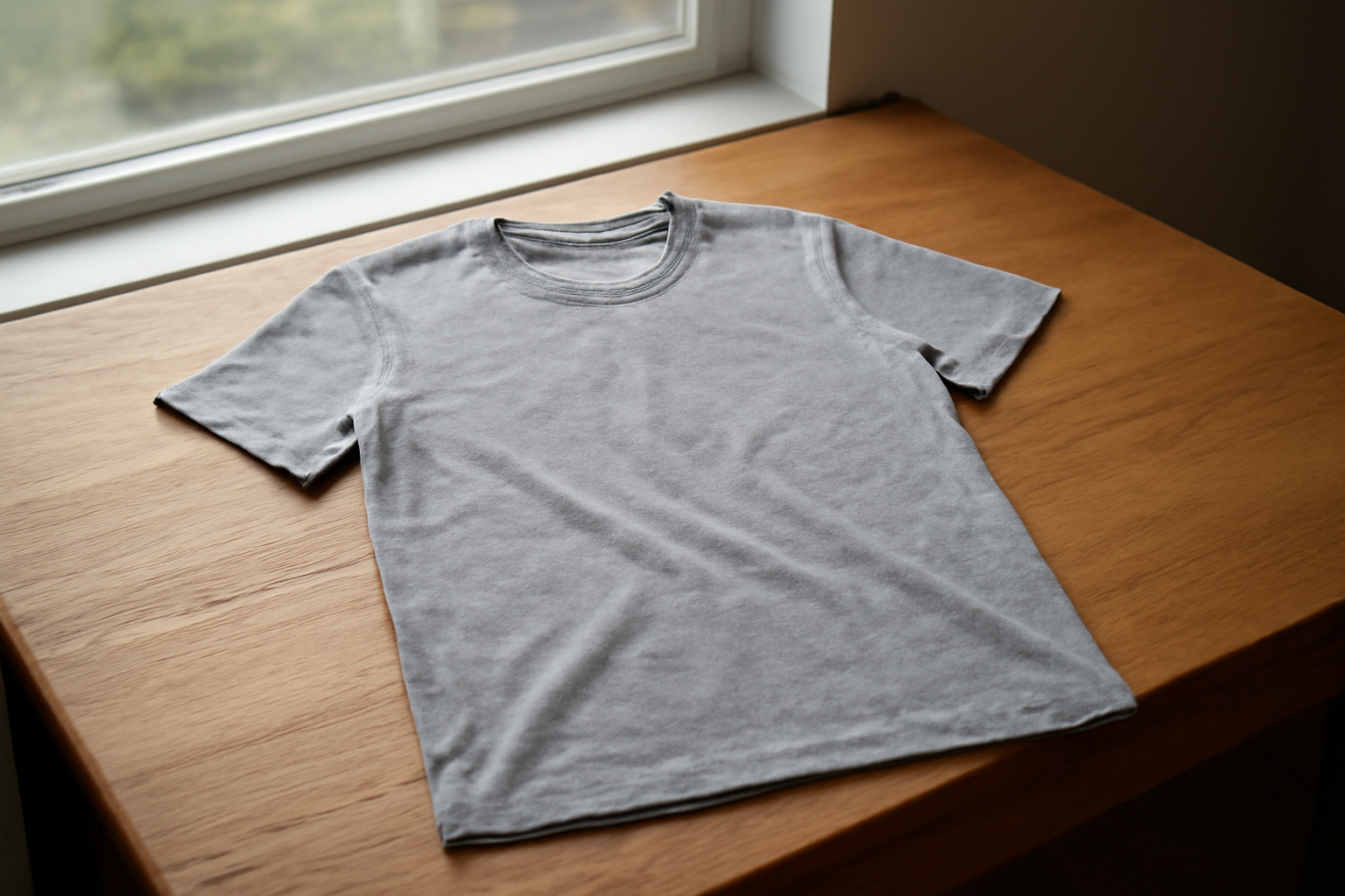 t-shirt posé sur table près fenêtre