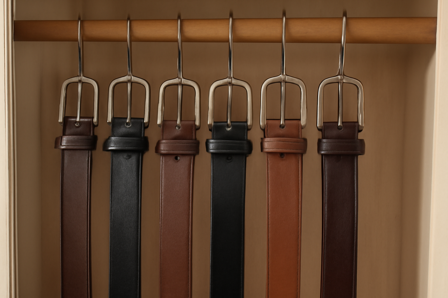 ceintures suspendues dans une penderie