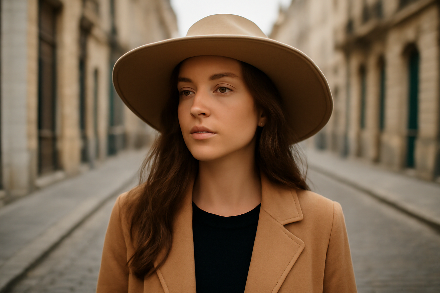 personne portant chapeau large en rue