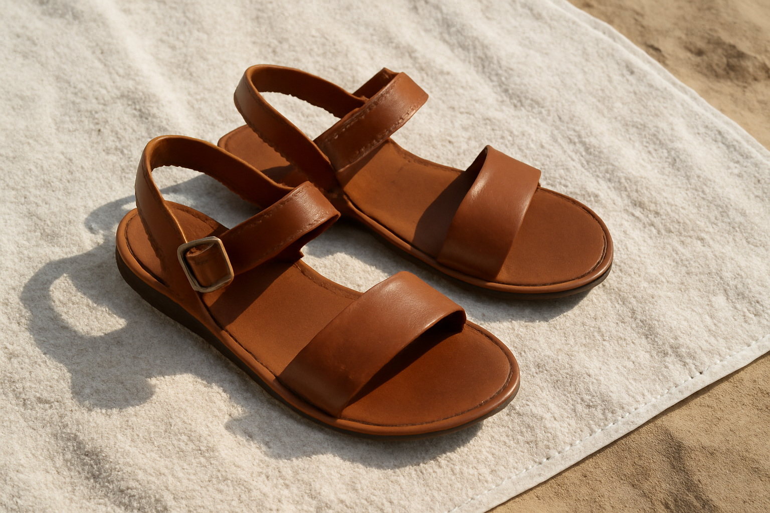 paire de sandales posees sur serviette