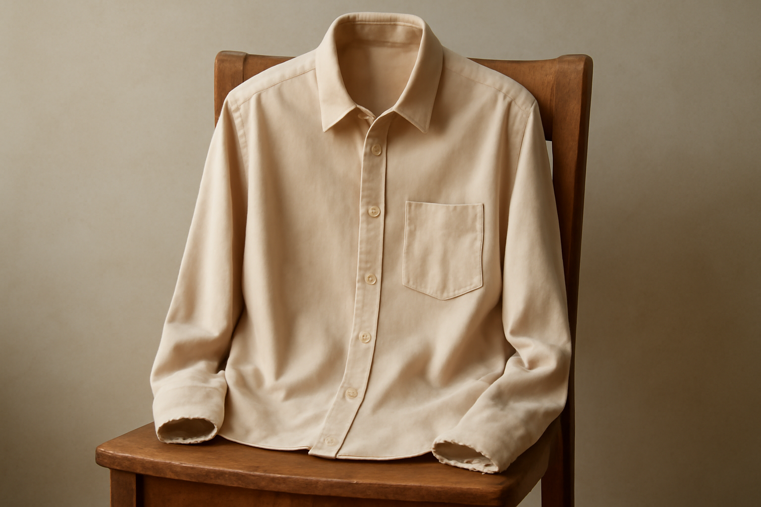 chemise boutonnée posée sur chaise en bois