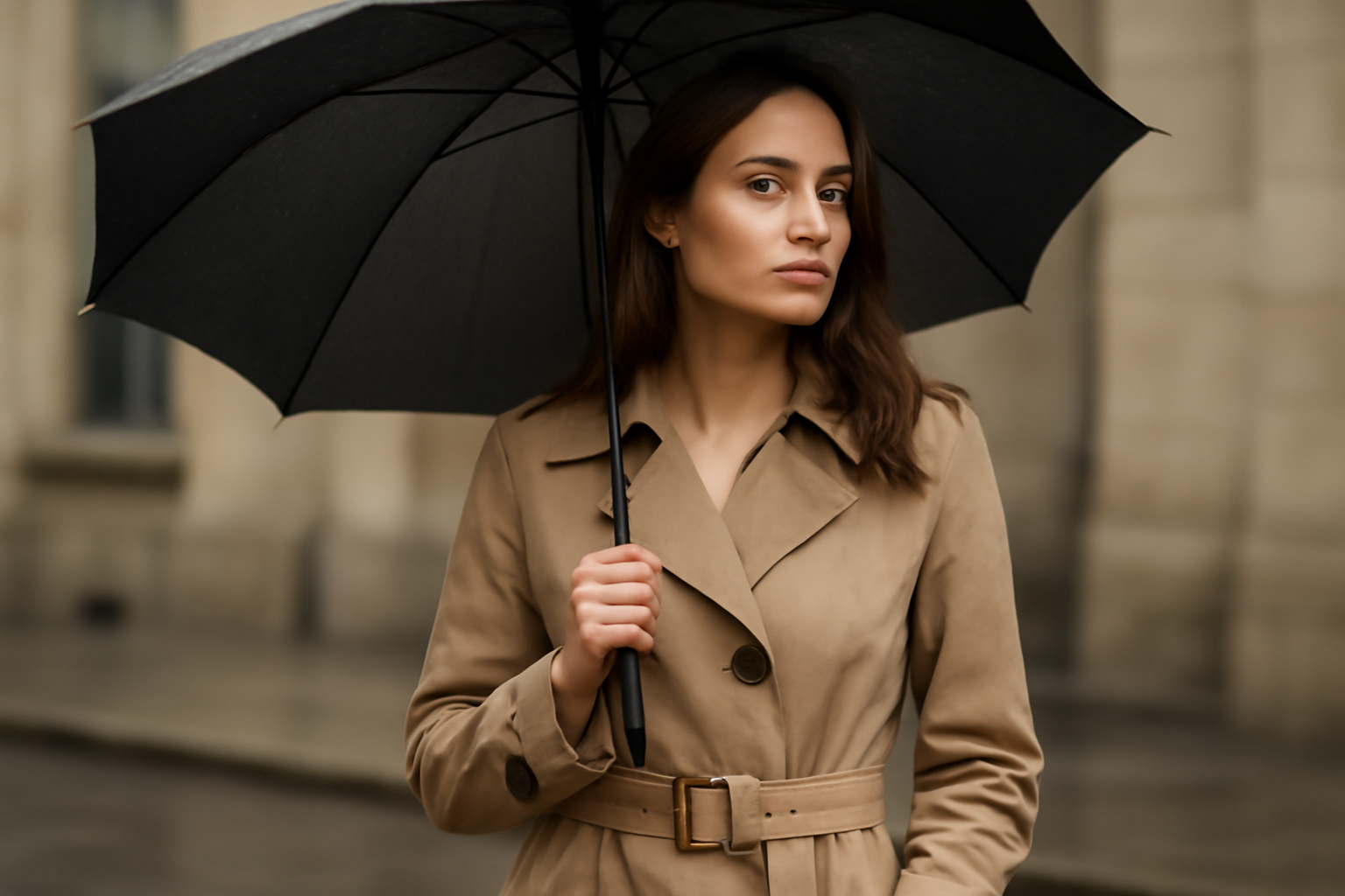 femme tenant un parapluie et trench