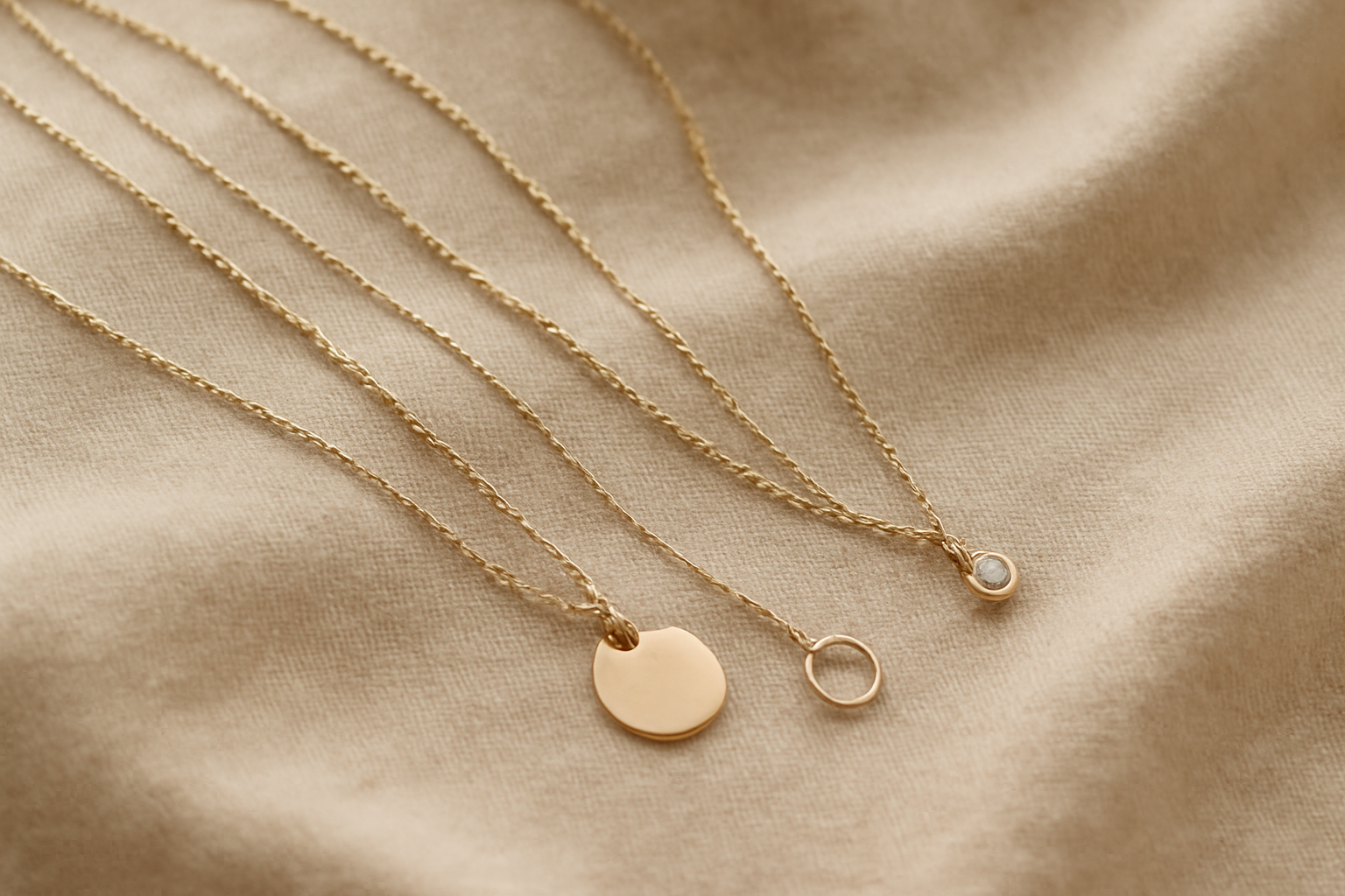 colliers délicats disposés sur un tissu