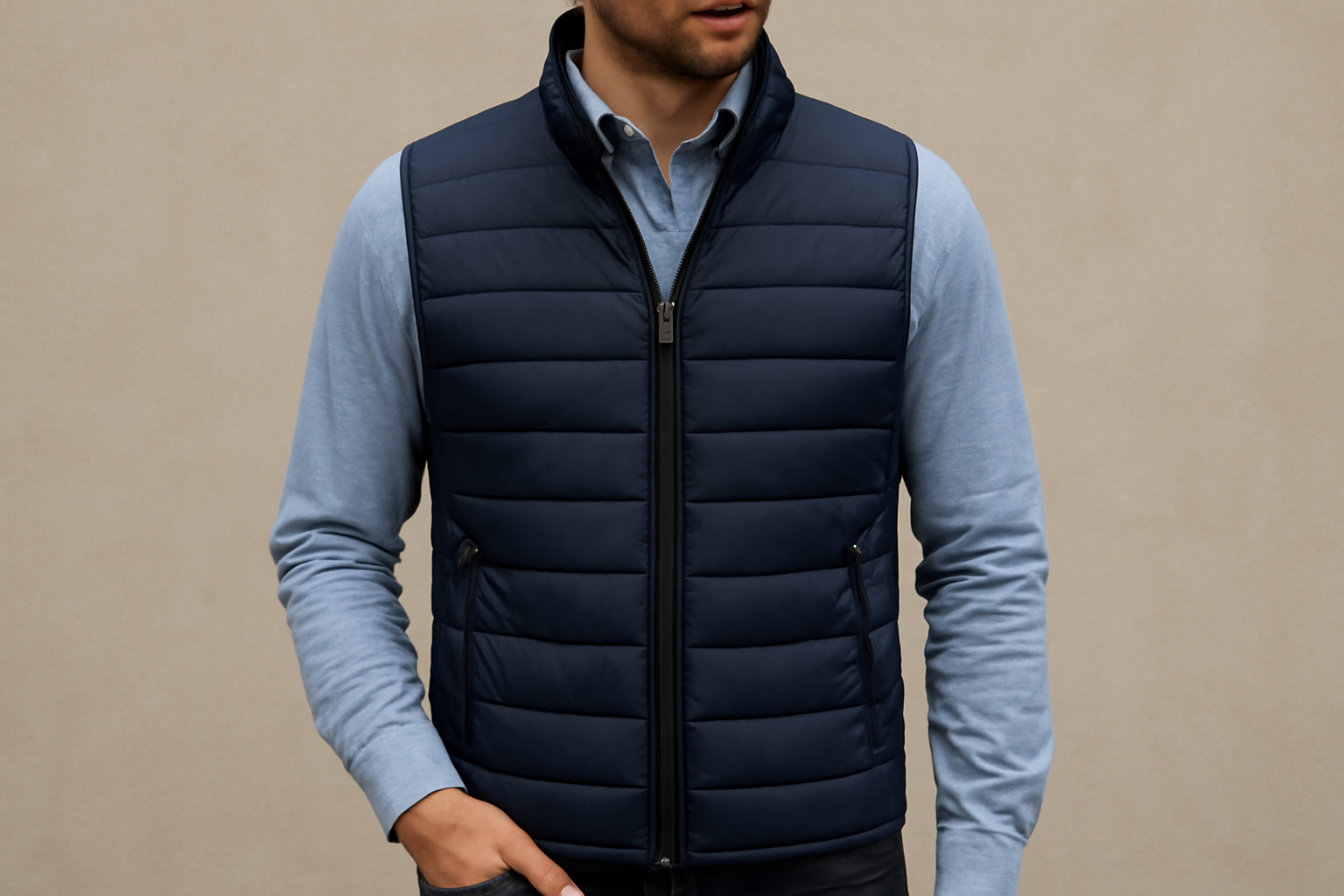 personne portant gilet léger sur chemise