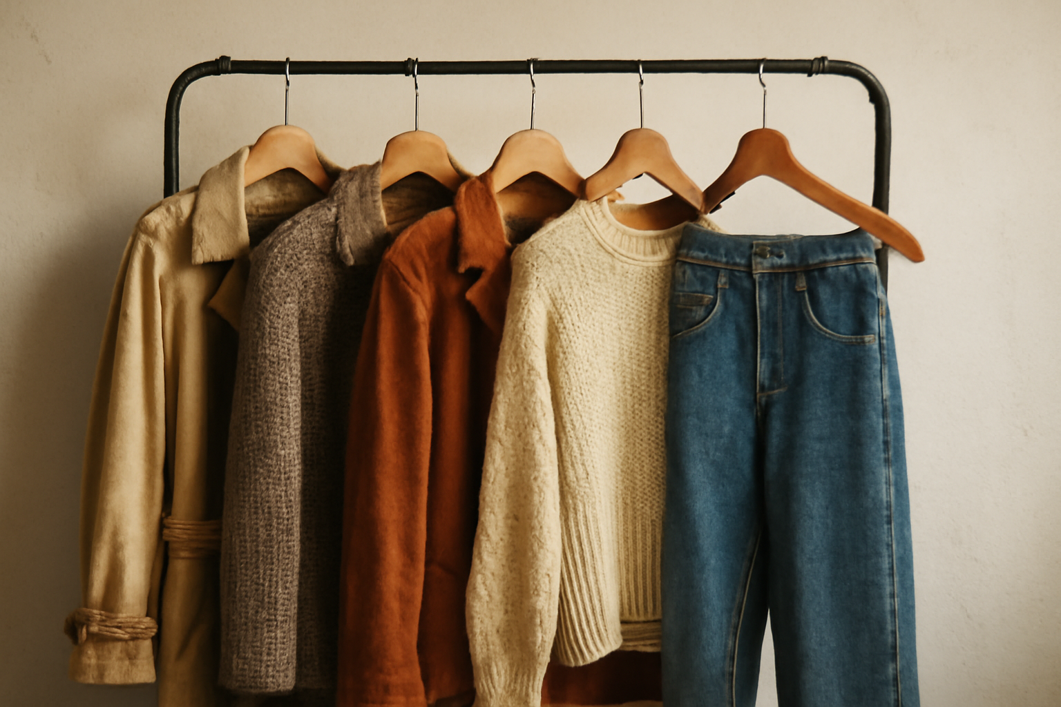 vêtements vintage exposés sur porte-manteau