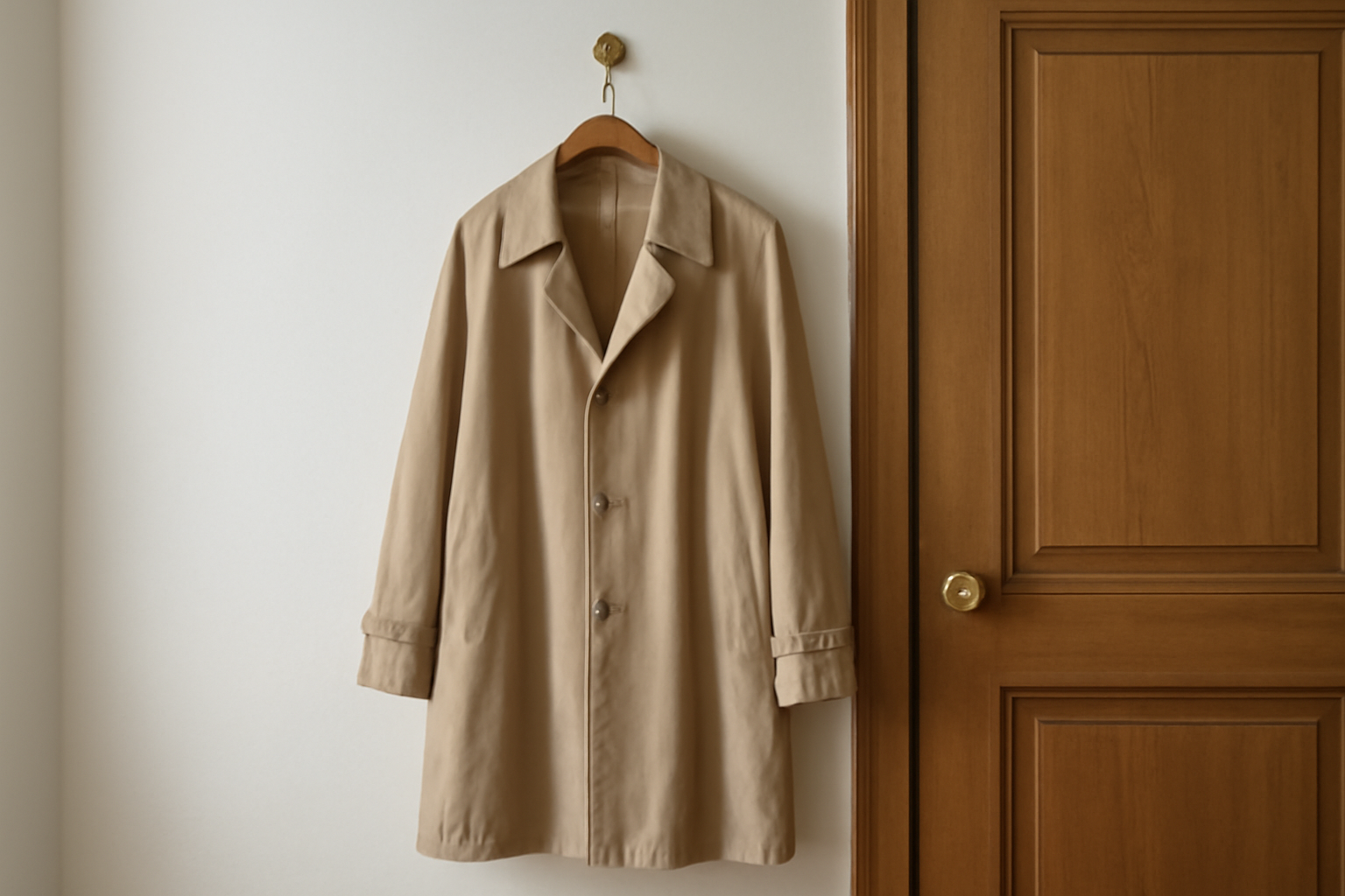 manteau léger accroché près d'une porte