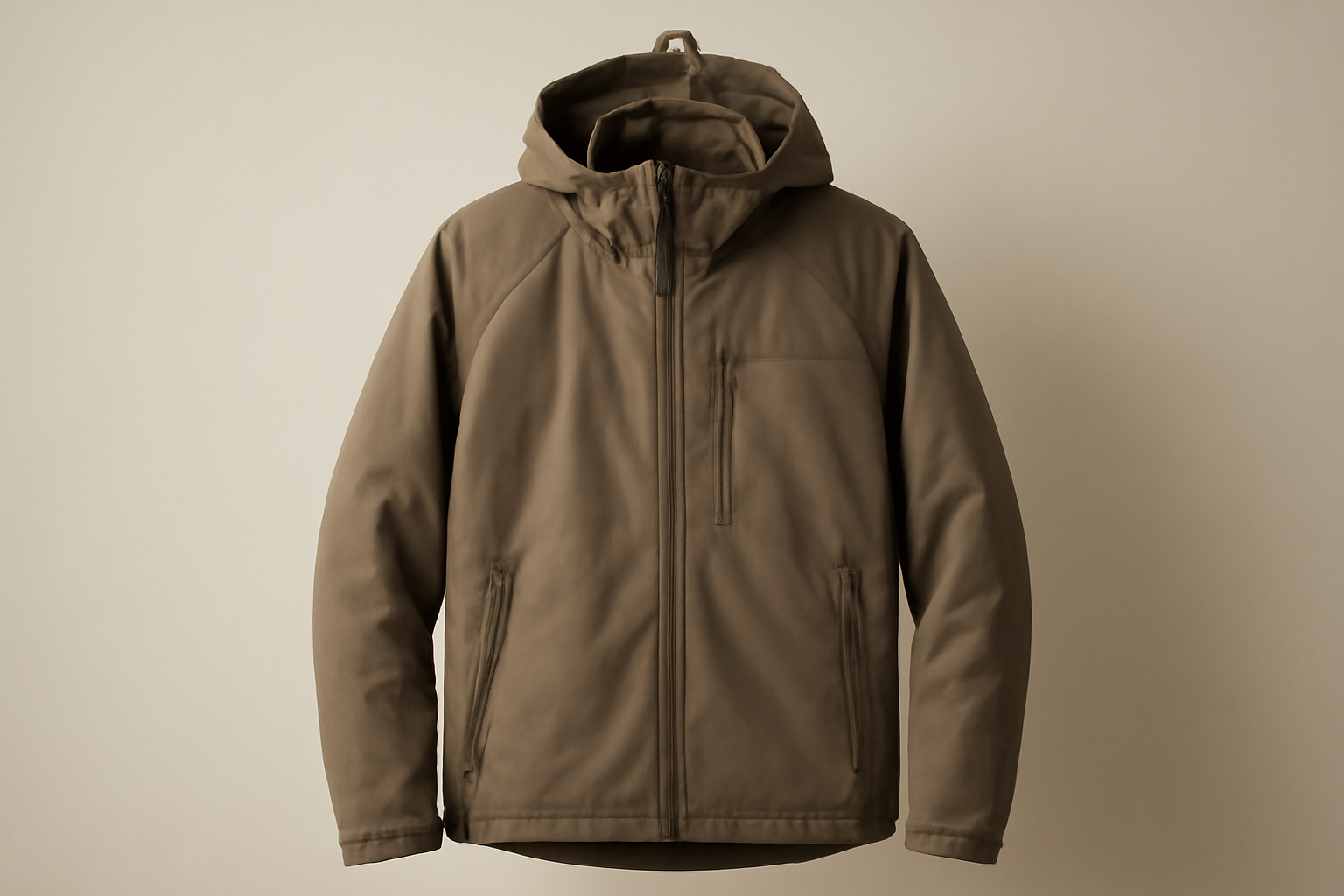 veste technique suspendue sur fond neutre