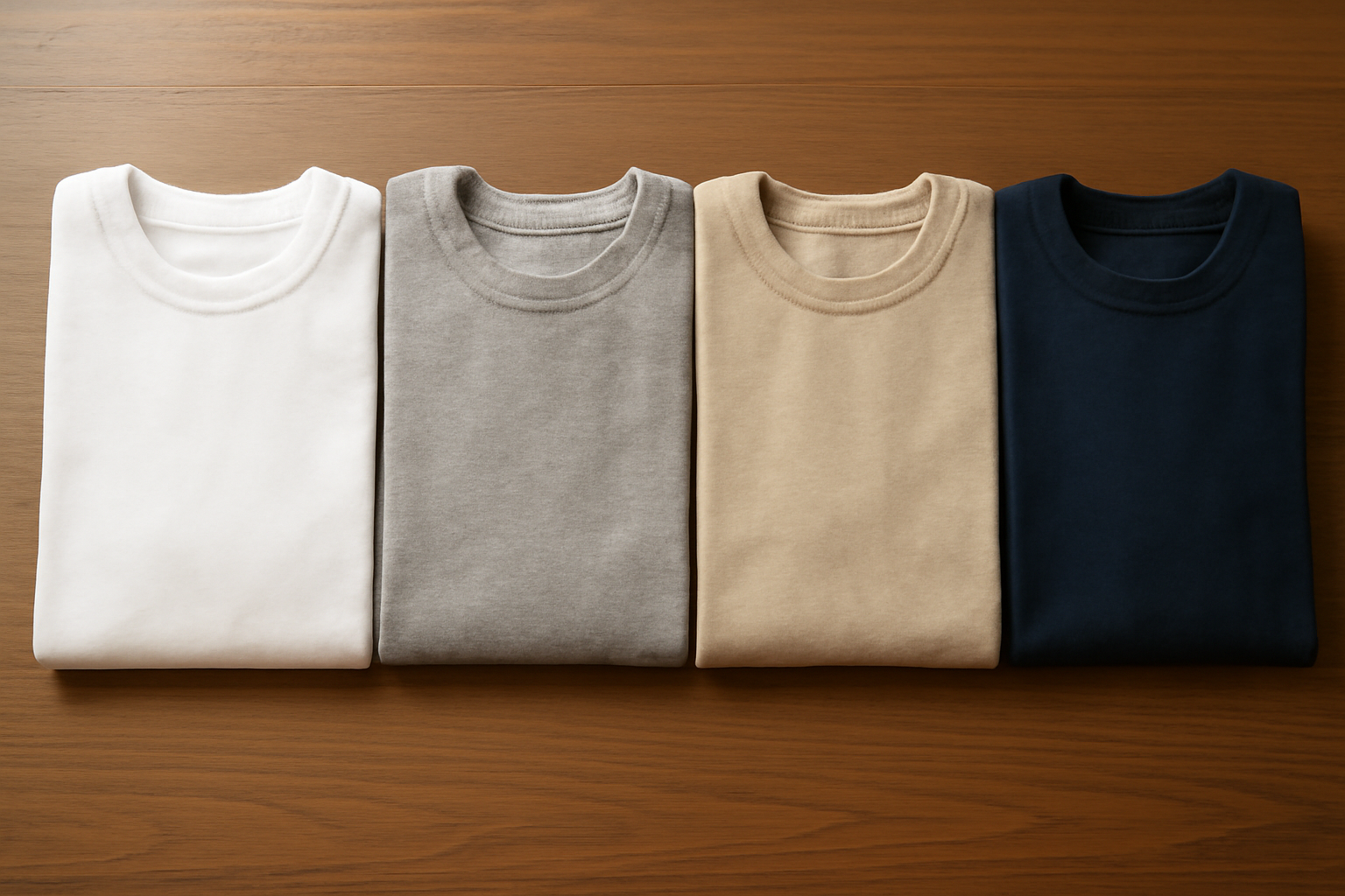 t-shirts pliés côte à côte sur table