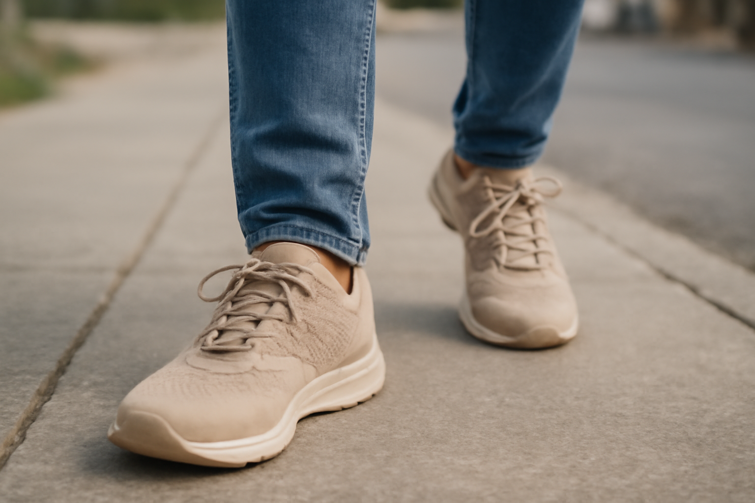 personne marchant en baskets sur trottoir