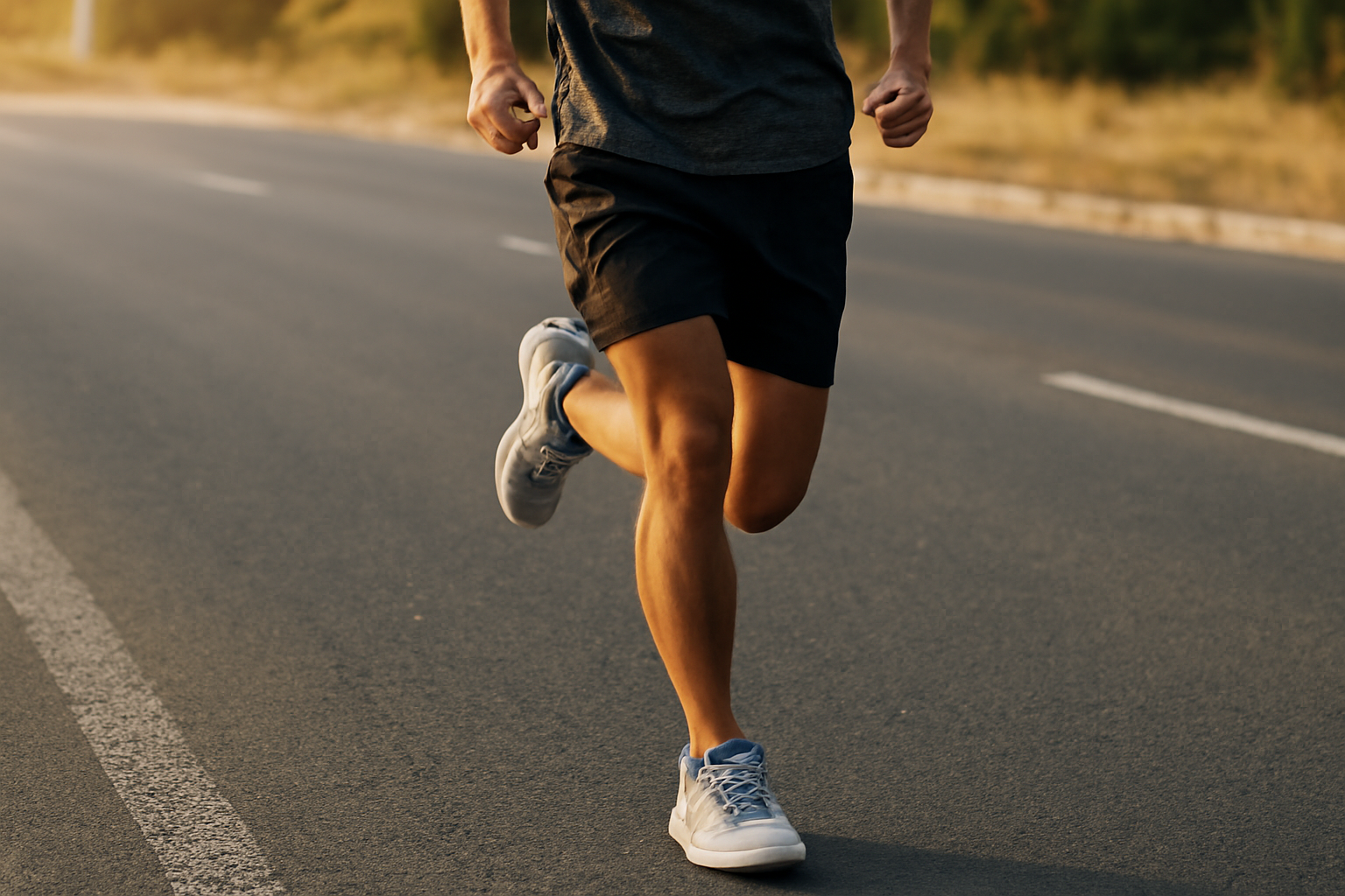 personne courant en baskets sur route