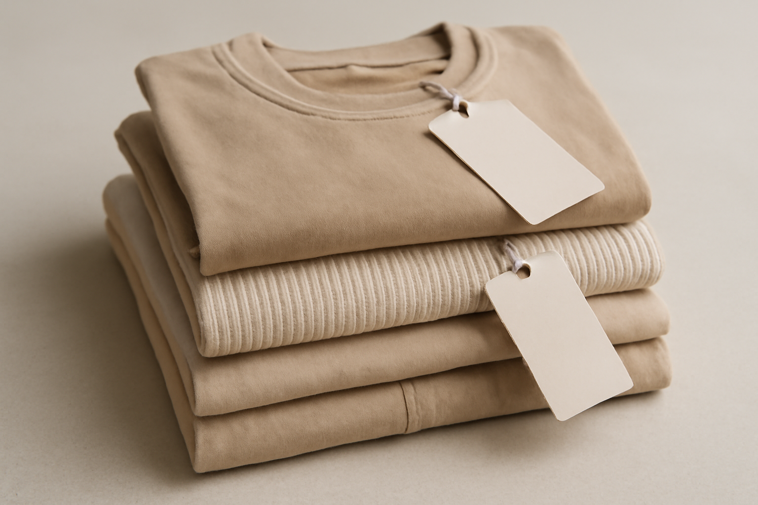 vêtements neutres empilés avec étiquettes