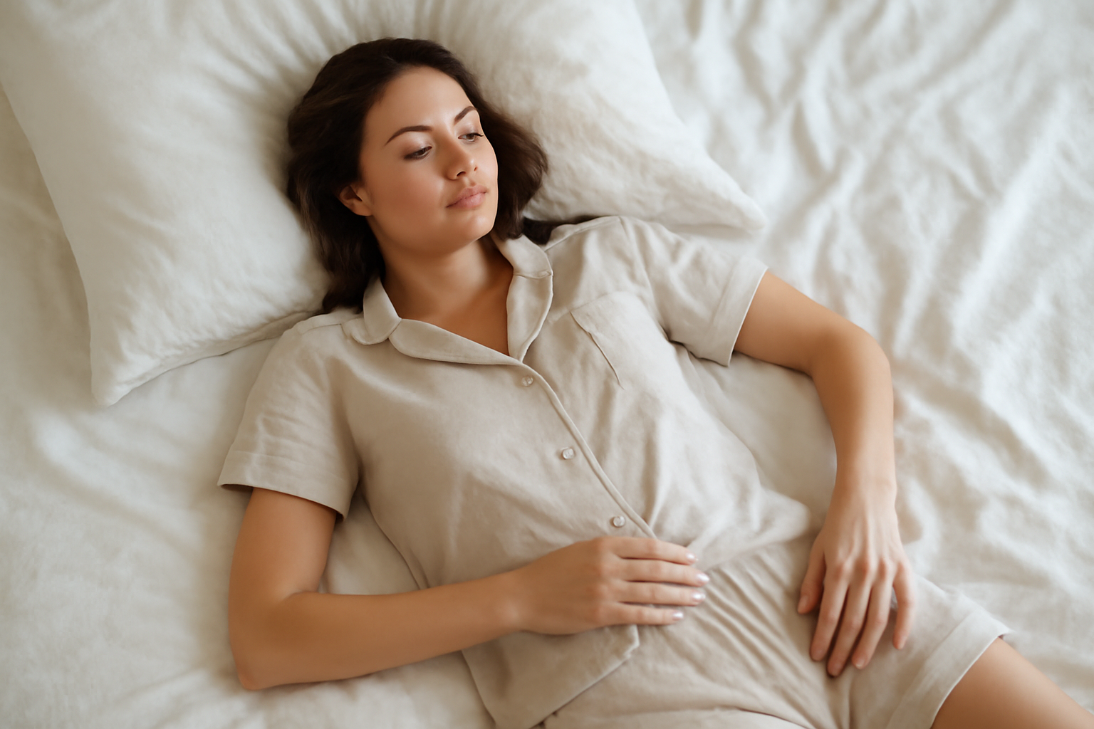 personne allongée avec pyjama léger sur lit