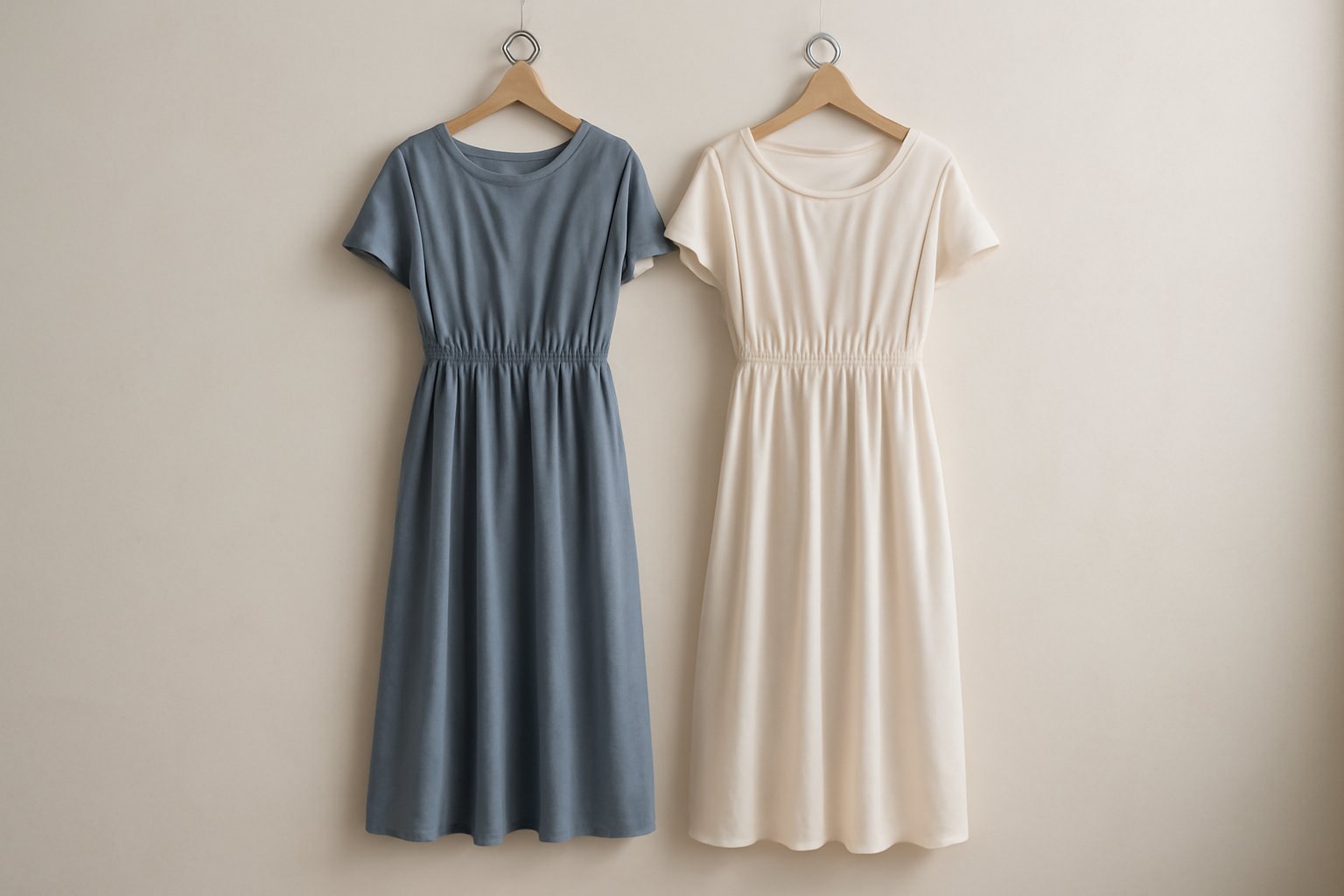 deux robes suspendues de longueurs différentes