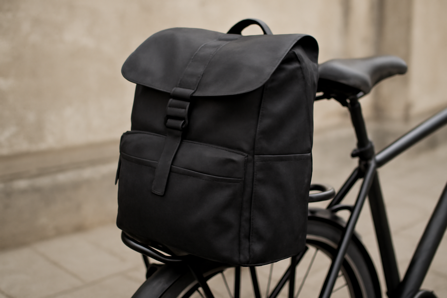sac à dos fermé sur porte-bagages de vélo