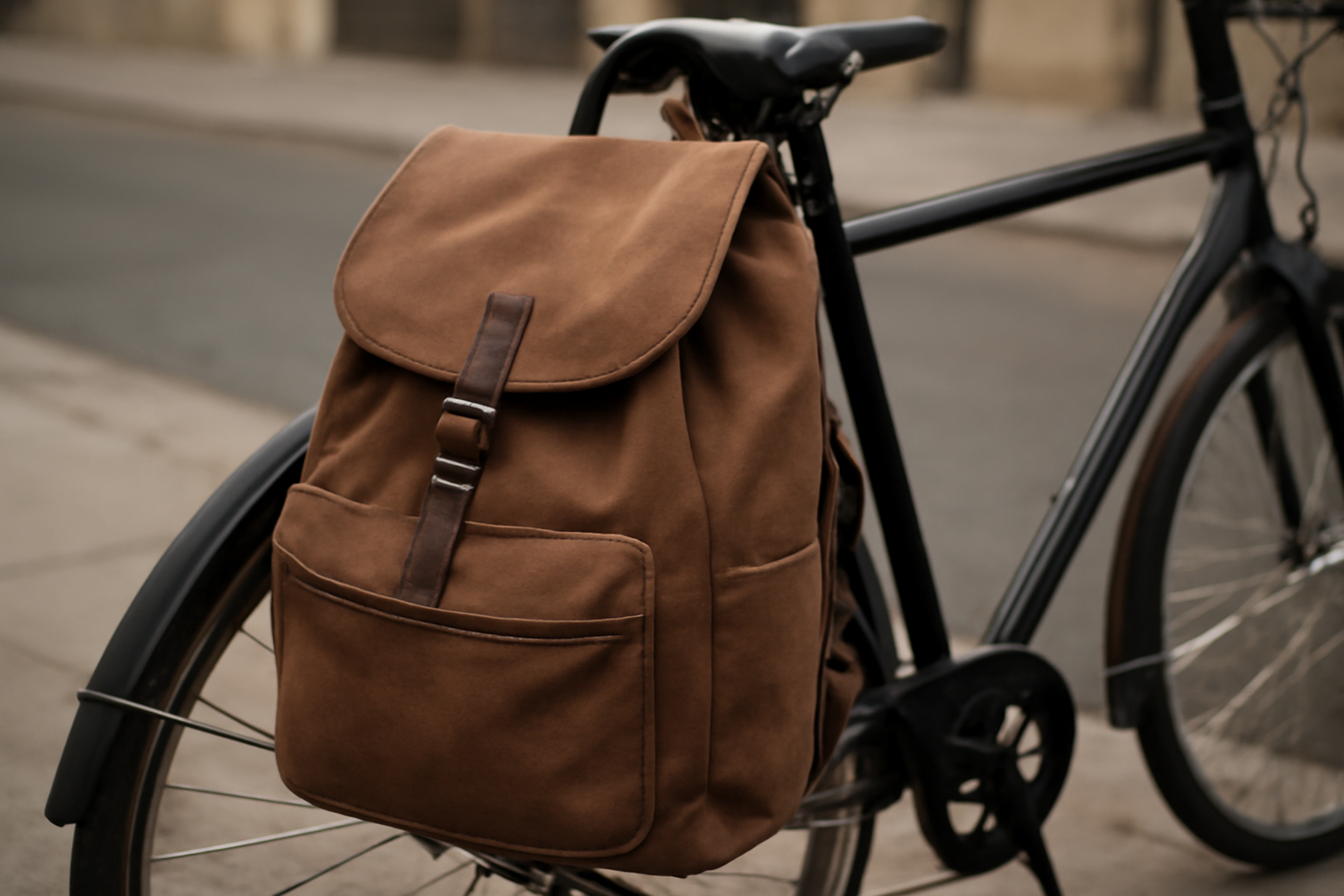 sac à dos fermé accroché à vélo
