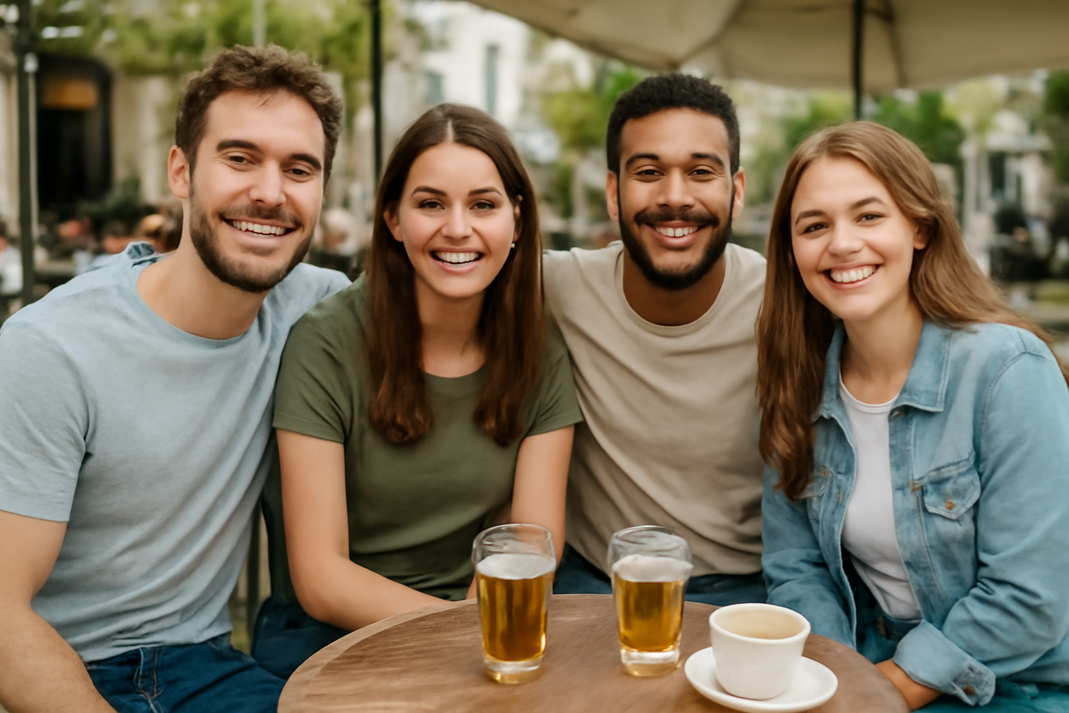 groupe amis en terrasse style décontracté