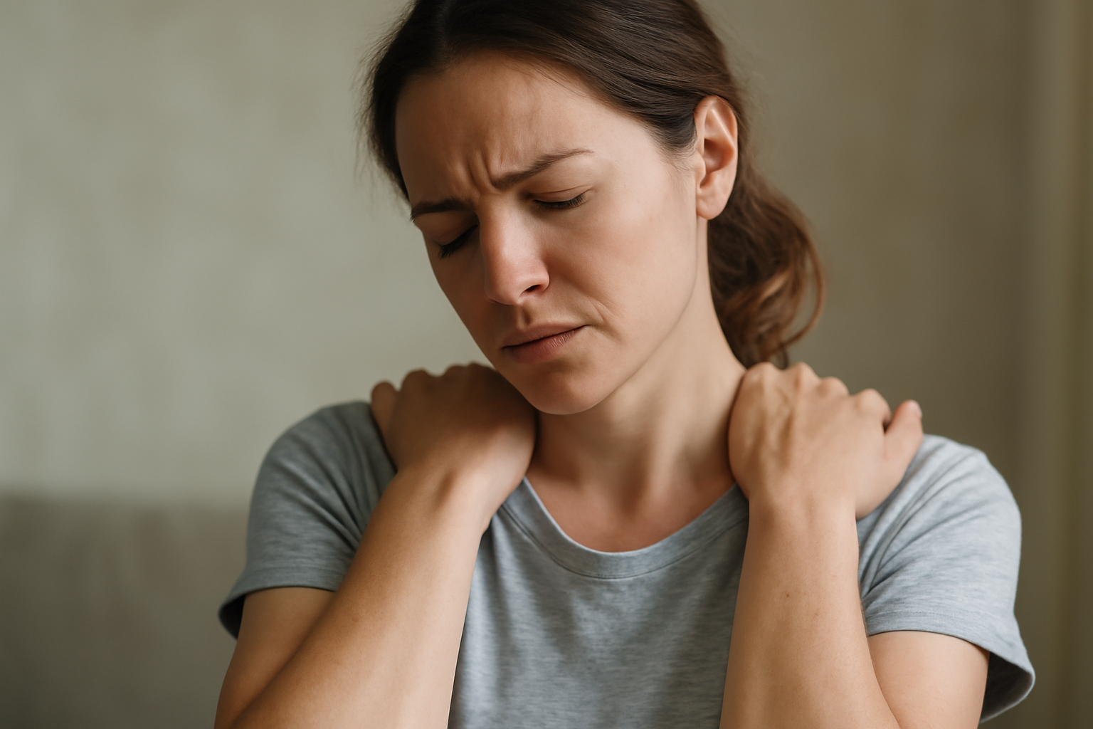 personne frottant ses épaules après journée
