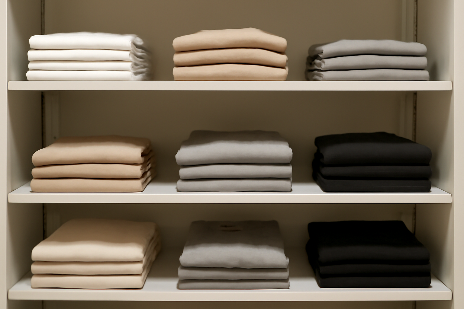 étagère avec basics pliés en boutique