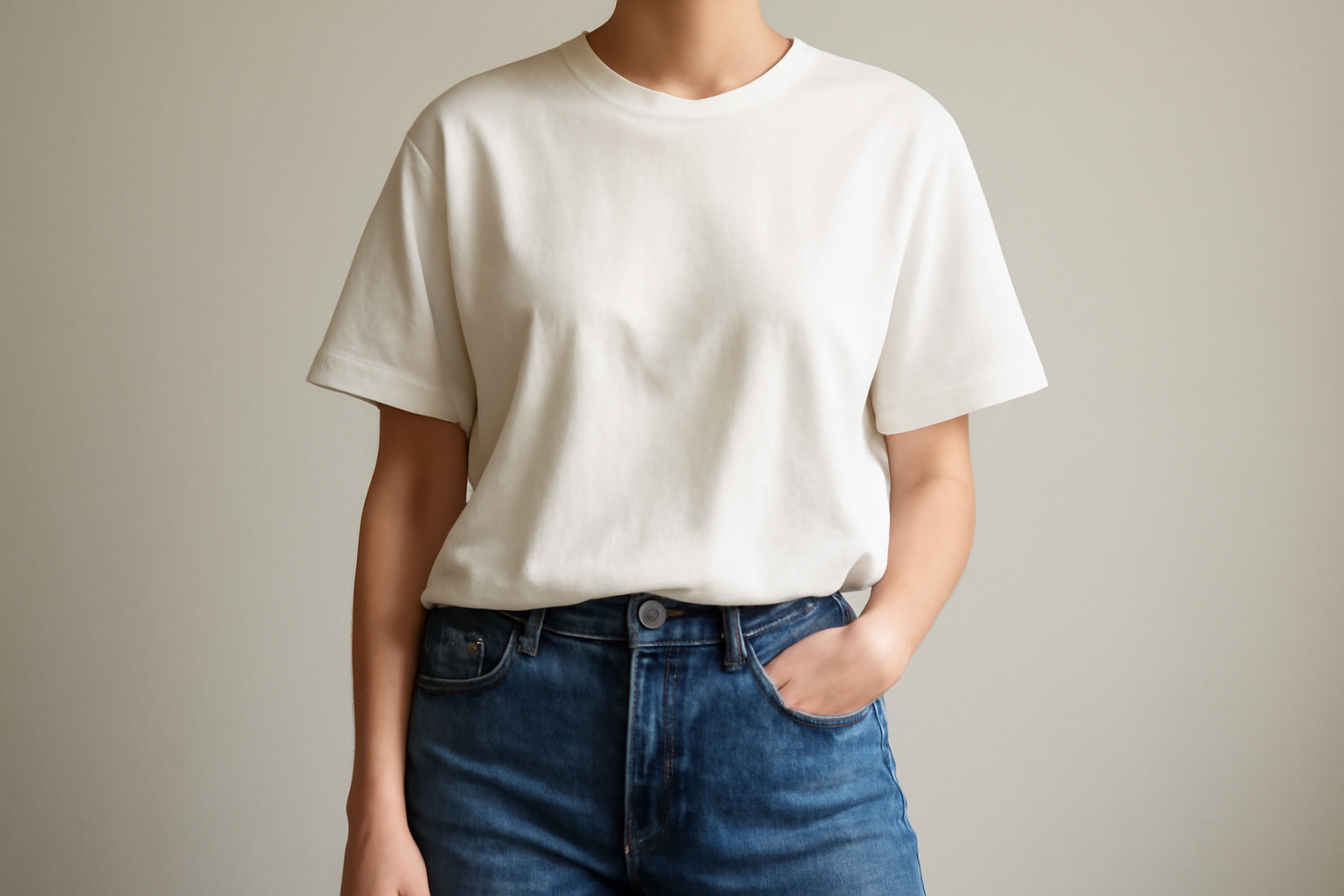 personne portant t-shirt ample et jean