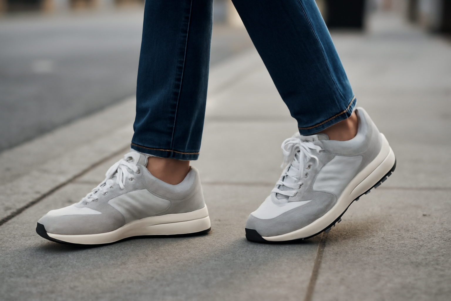 personne marchant en baskets sur trottoir