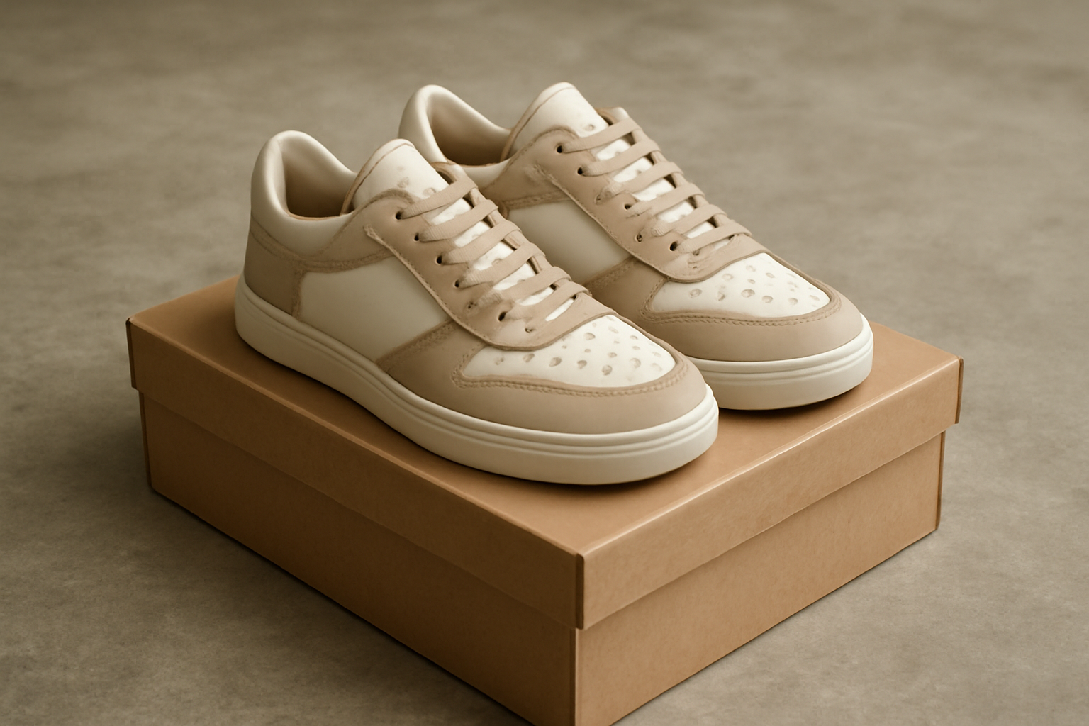 paire de baskets sur caisse en carton