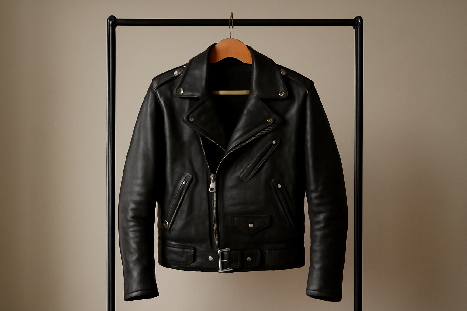 tendancemagasin-allsaints-veste-cuir veste en cuir posée sur porte-manteau