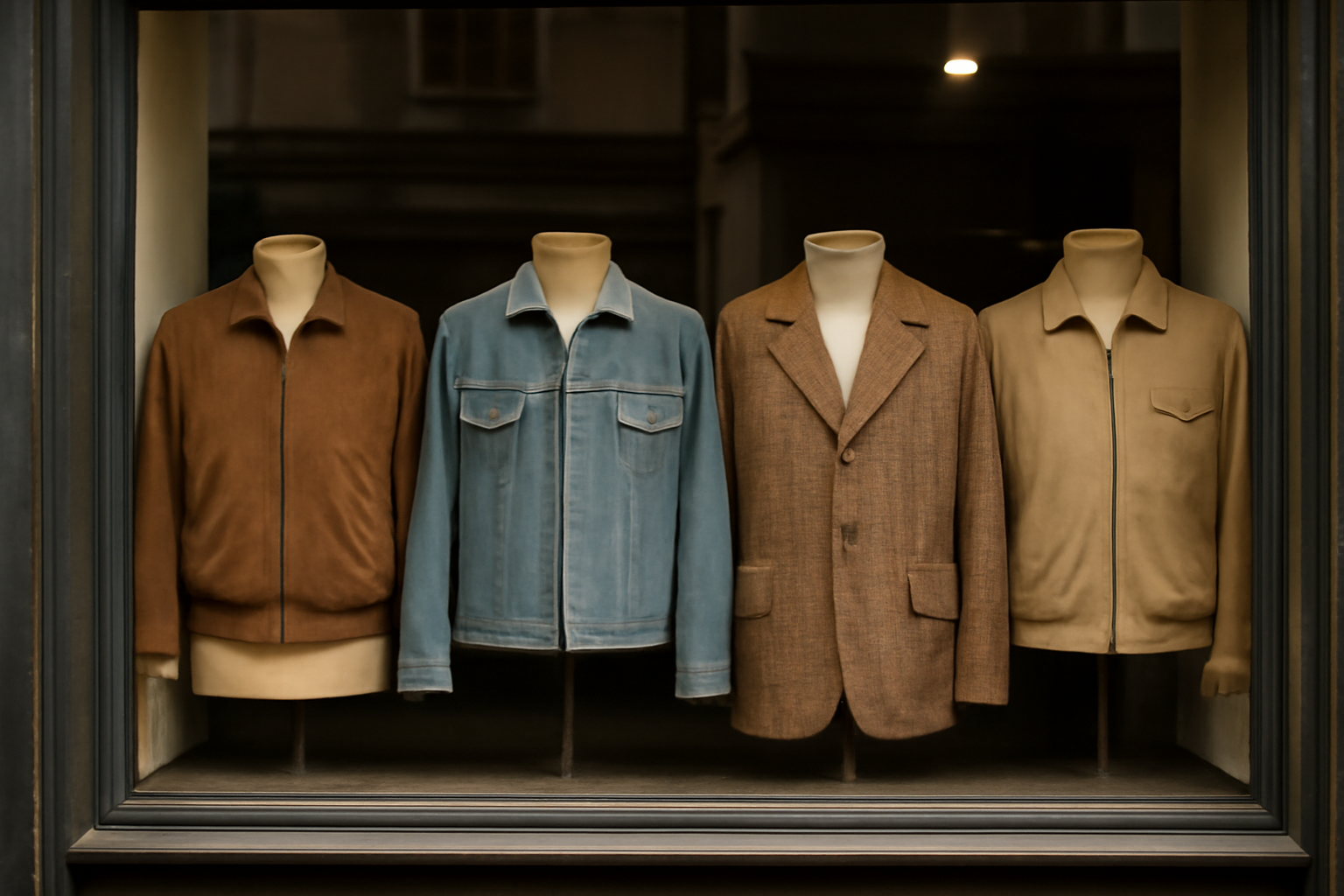 vitrine avec vestes au style rétro
