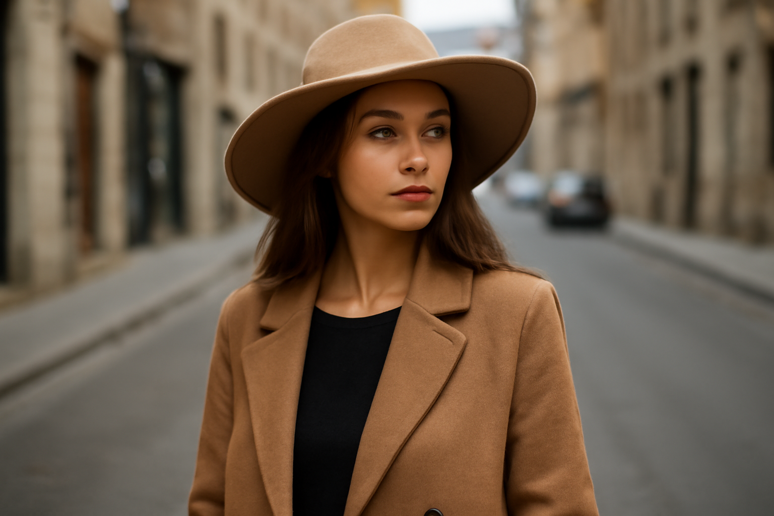femme portant un chapeau large en rue