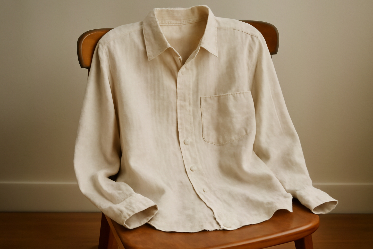 chemise légère posée sur chaise en bois