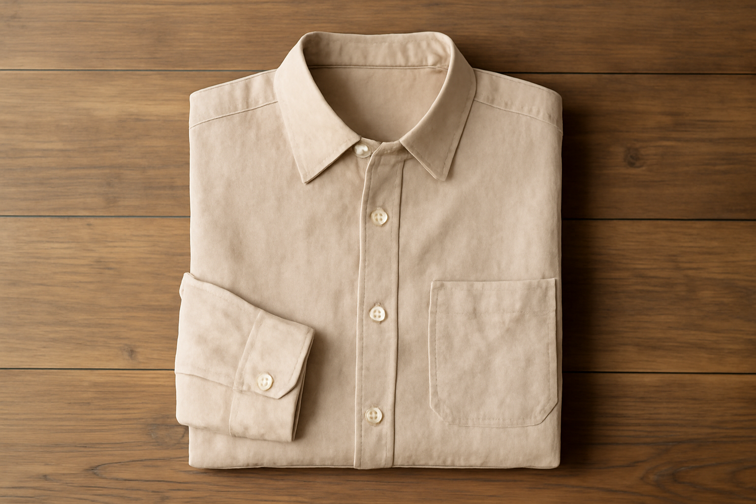 chemise en lin posée sur table en bois