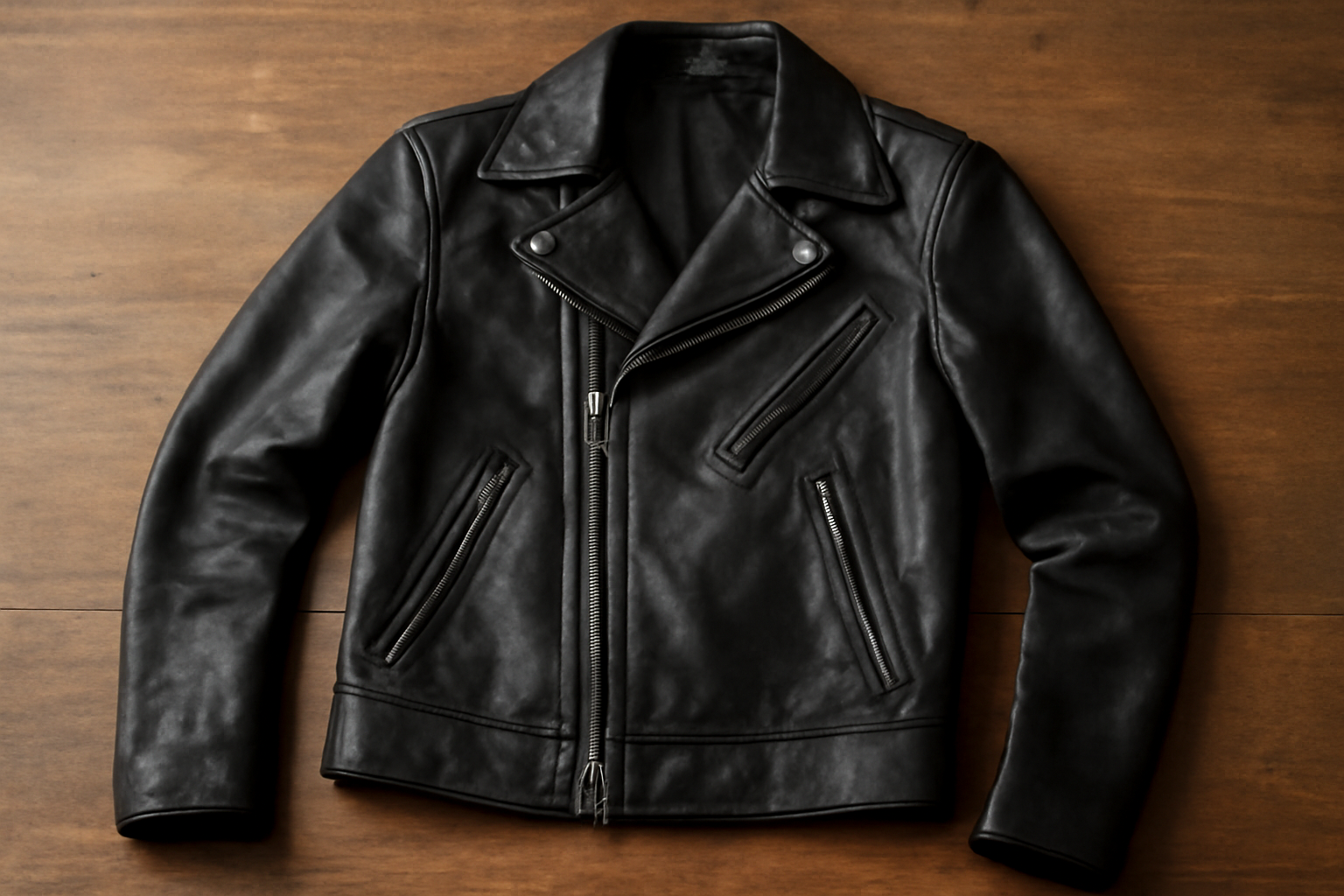 tendancemagasin-criteres-acheter-veste-cuir veste en cuir posée sur table