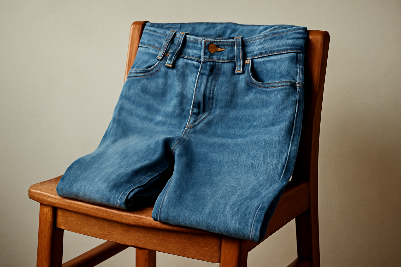 jean posé sur chaise en bois