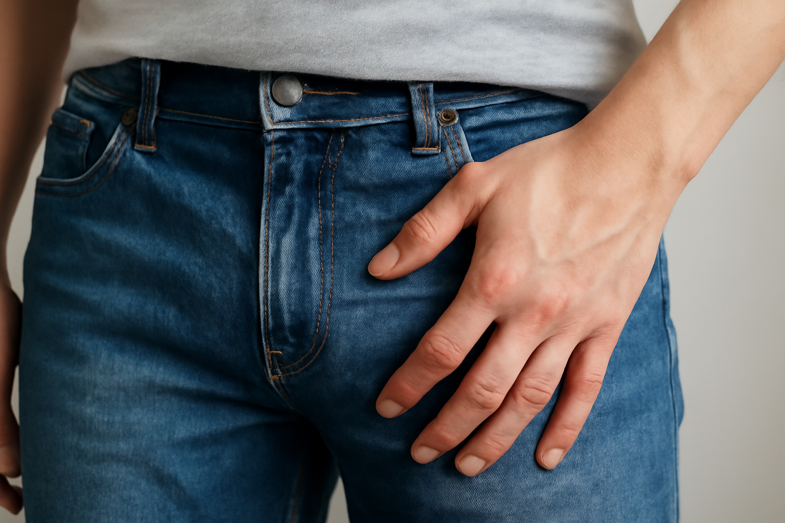 personne frottant l'intérieur d'un jean