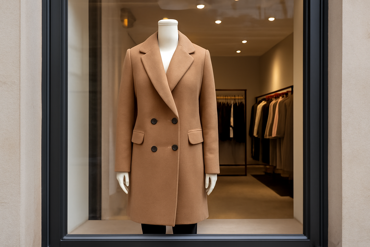 vitrine boutique avec manteau structuré