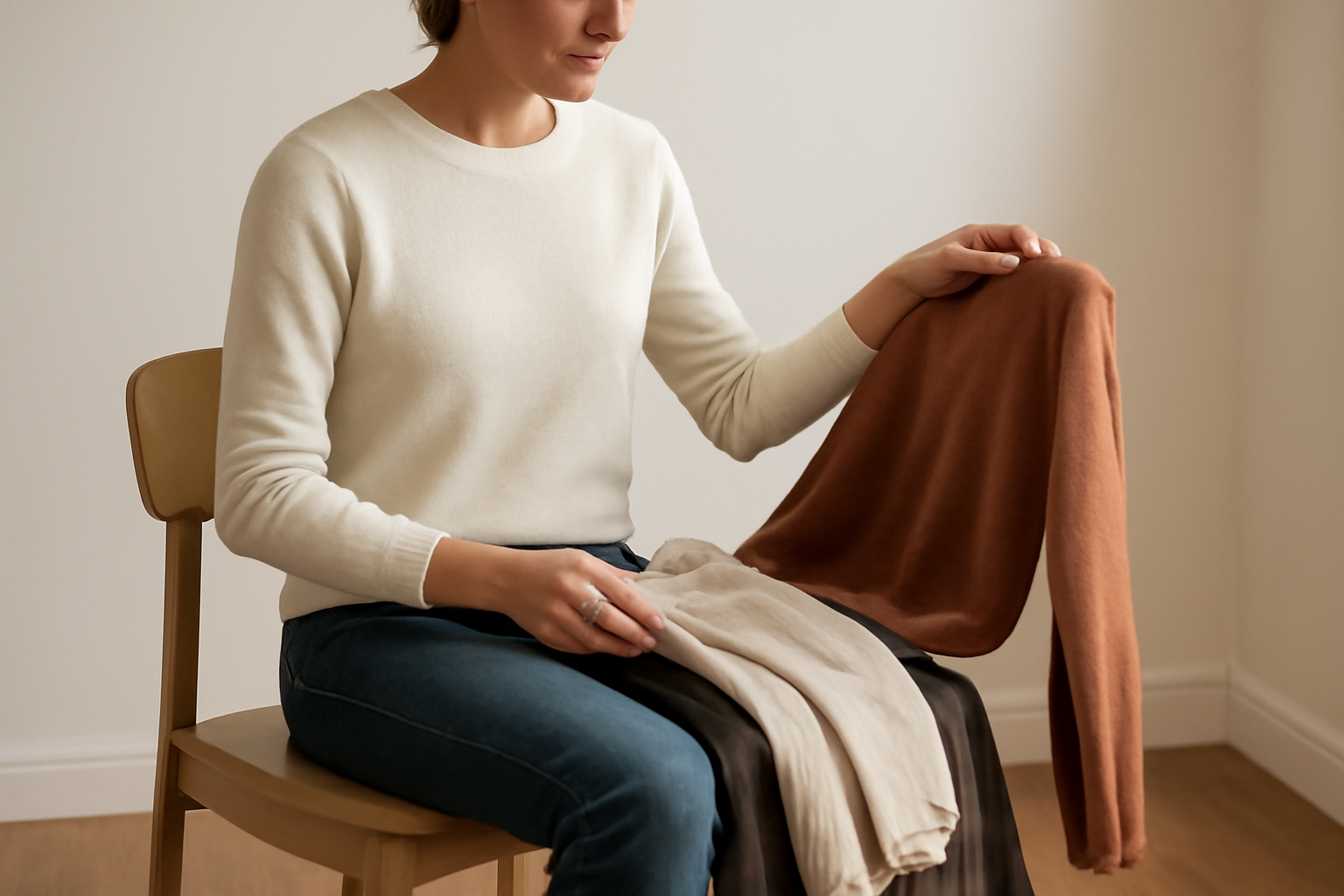 tendancemagasin-look-soigne-5-minutes personne choisissant tenue sur chaise