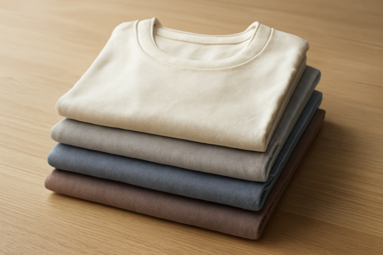 pile de t-shirts légers sur table