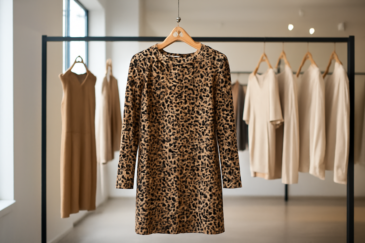 vetement imprime suspendu dans un showroom