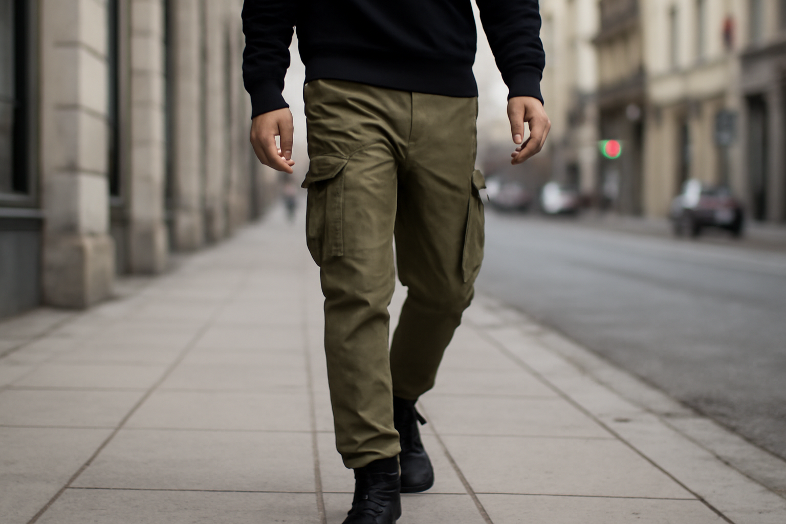 personne marchant en pantalon cargo en ville