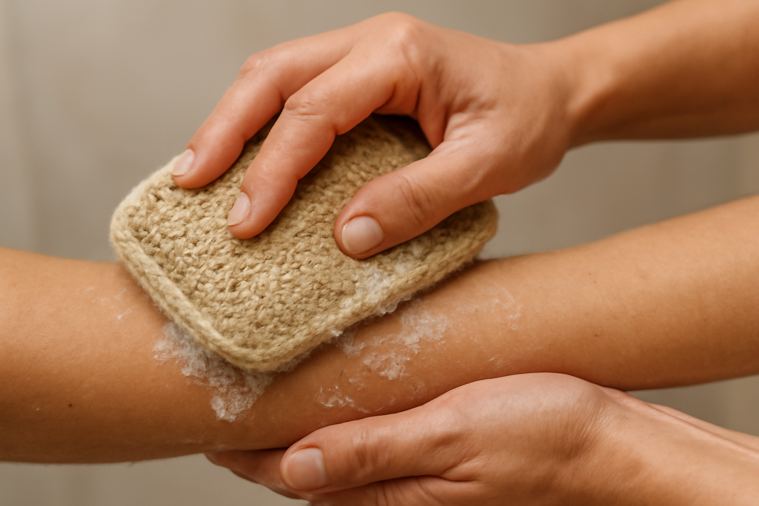 mains frottant une maille sur la peau