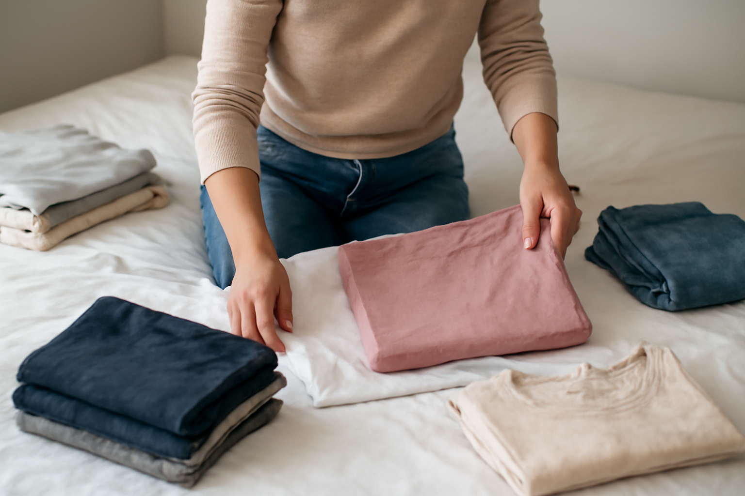 tendancemagasin-questions-avant-eliminer-piece personne triant vetements sur lit