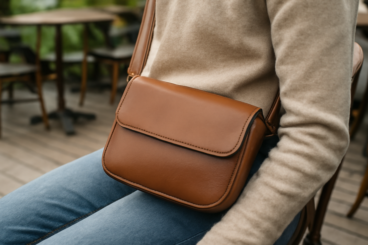 petit sac porté croisé sur épaule en terrasse