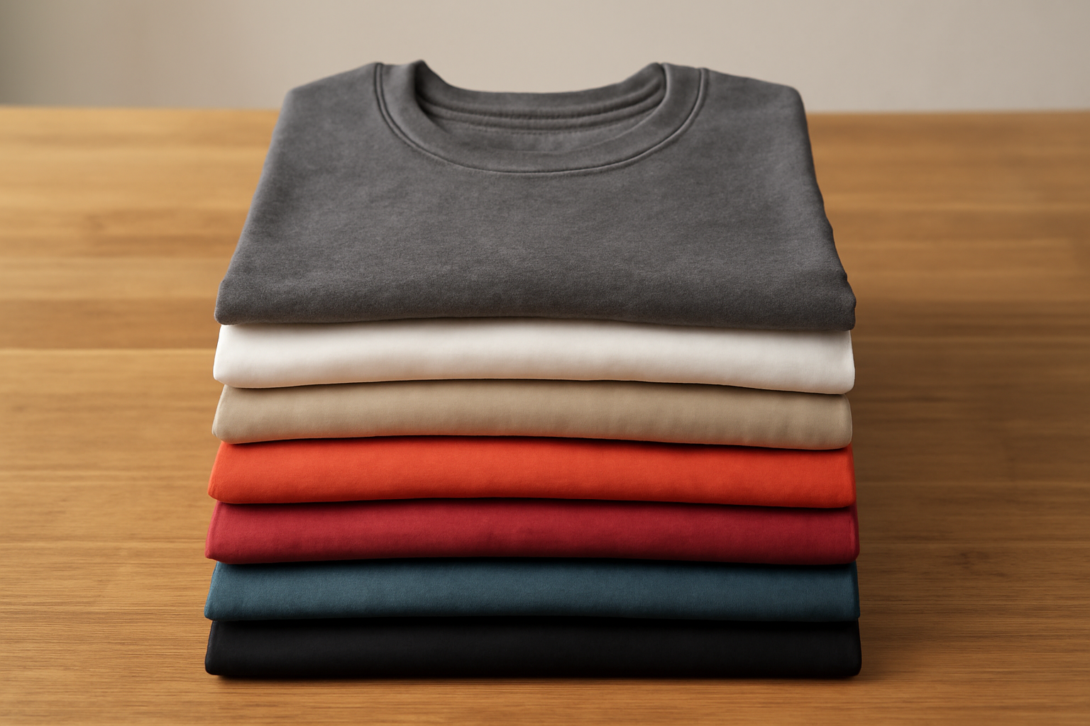 t-shirts empiles sur une table