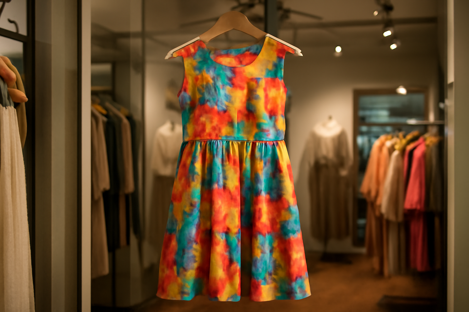 tendancemagasin-sies-marjan-piece-coloree robe colorée suspendue dans une boutique