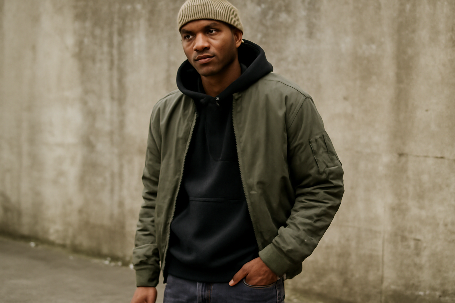 personne posant en tenue streetwear urbaine