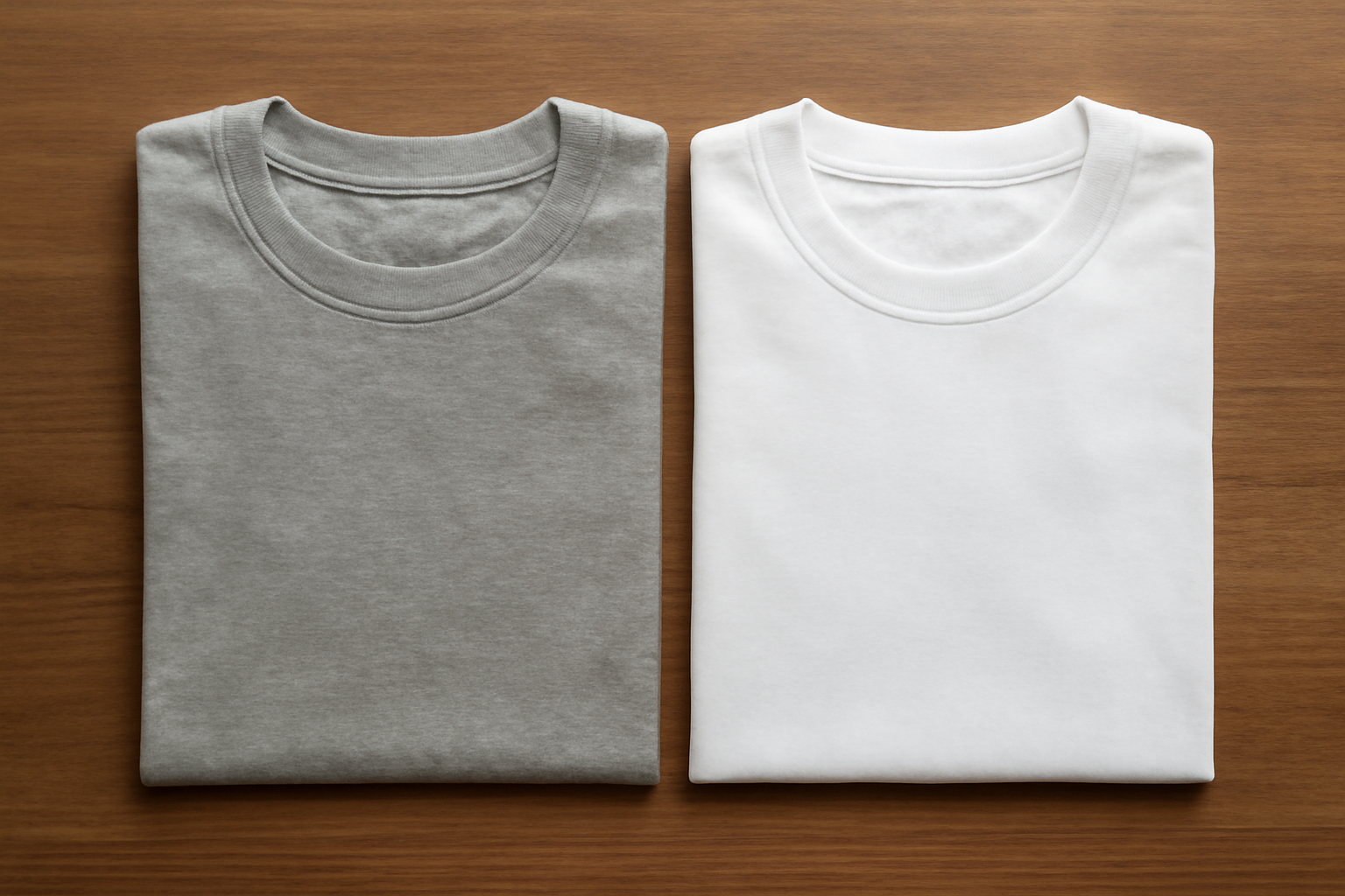 deux t-shirts posés côte à côte sur table