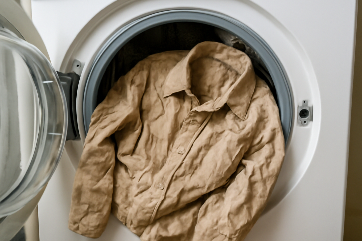 veste froissée sur machine à laver ouverte