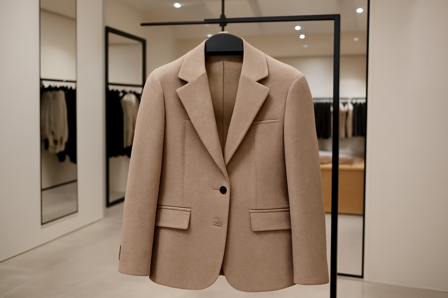tendancemagasin-whistles-veste veste structurée accrochée dans boutique contemporaine