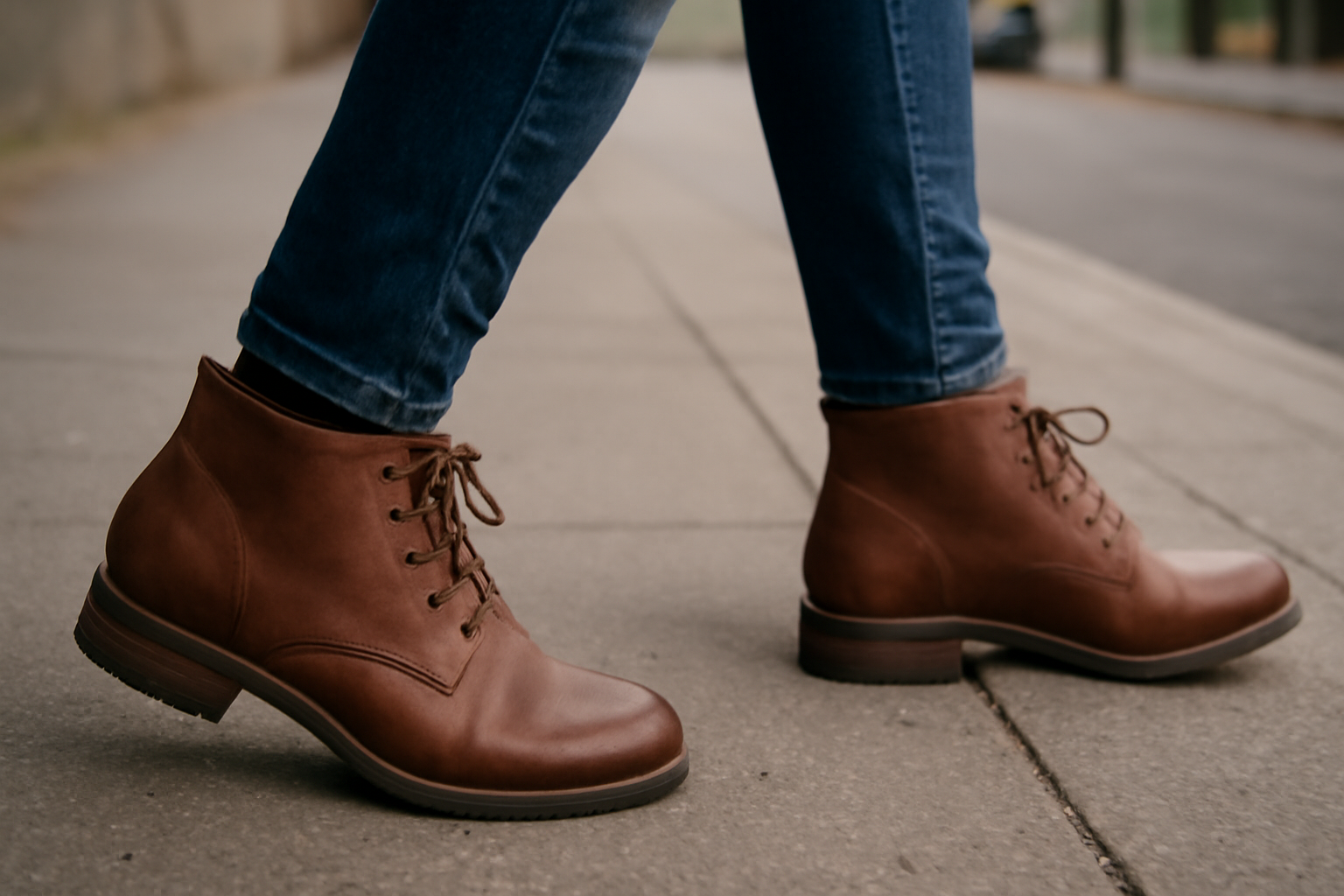 personne marchant en bottines sur trottoir