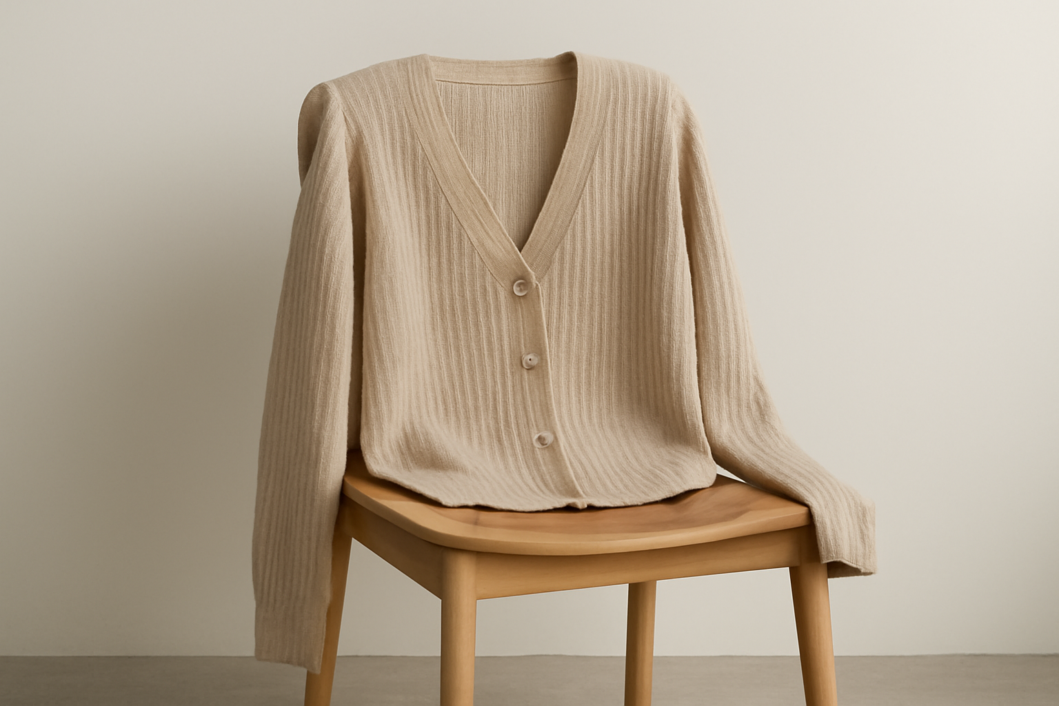 tendancemagasin-cardigan-leger-mi-saison cardigan fin pose sur chaise minimaliste